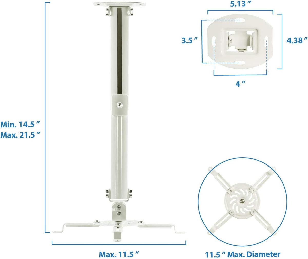 Mount-It! Ceiling Projector Mount, Adjustable 14.5-21.5", 30 lbs - Image 6