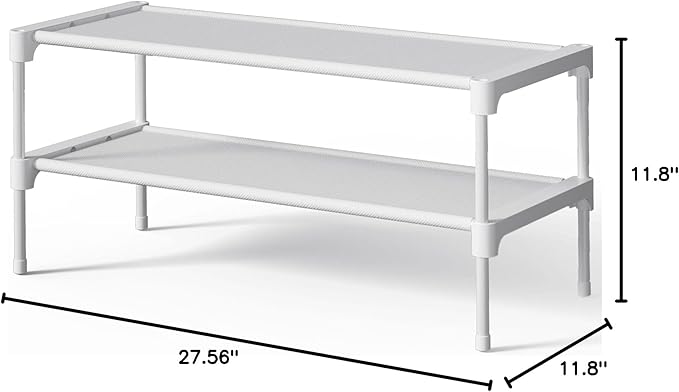Kitsure Shoe Rack - Non-Woven Shoe Rack Shelf, 27.5" Wide - 2 Tier, White | Shoe Organizer for Closet, Entryway, Garage, Stackable Shoe Shelves, college dorm&apartment essentials - Image 2