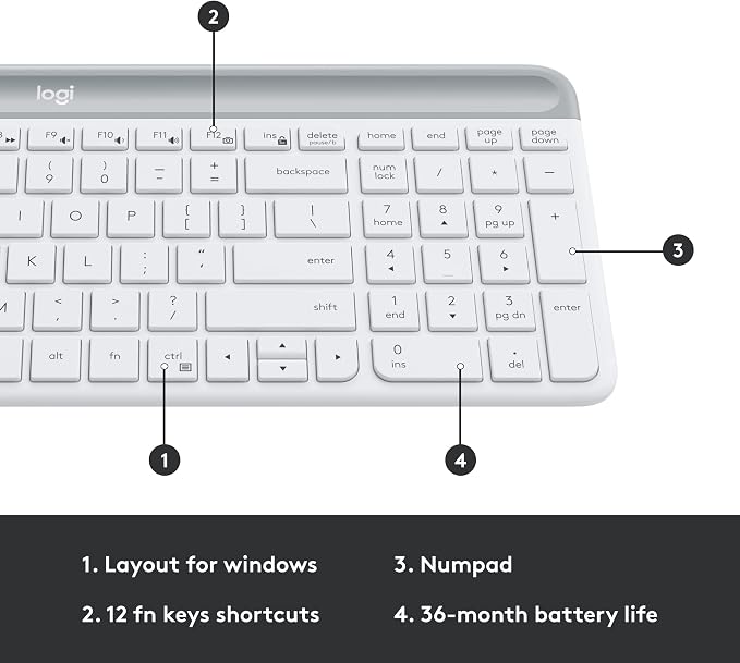 Logitech MK470 Slim Compact Wireless Keyboard and Mouse Combo - Off White | Compact low-profile quiet keyboard with number pad, slim ambidextrous quiet mouse with 3 non-customizable buttons, Windows PC - Image 6