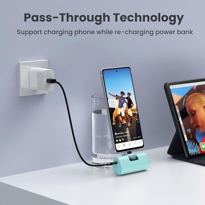 [2-Pack]Portable Charger for iPhone 16/15 Series,5200mAh PD USB C Power Bank Built-in USB-C Connector,Battery Pack Compatible with iPhone 16/16 Plus/16 Pro/16 Pro Max/15 Series,Android (Blue+Green) - Image 6