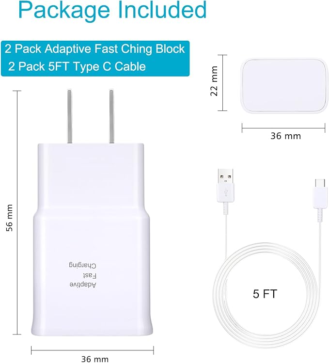 Android Charger Fast Charging, Type C Fast Charger Block with 5FT USB Type C Cable for Galaxy S23/S23 Ultra/S22/S21/S20/S20+/S10/S10+/S10e/S9/S9+/S8/S8Plus/Edge/Active/Note 8/9/10/20-White - Image 7