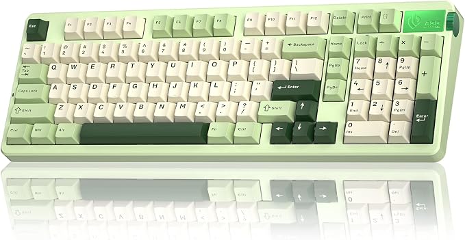 CORBOBO LEOBOG A98-96% Mechanical Keyboard Wireless, Tri-Mode BT5.0/2.4GHz/USB-C, Creamy Keyboard with Number Pad, Gasket Structure Hot Swappable, RGB Backlit Green Gaming Keyboards with Knob for PC by CORBOBO