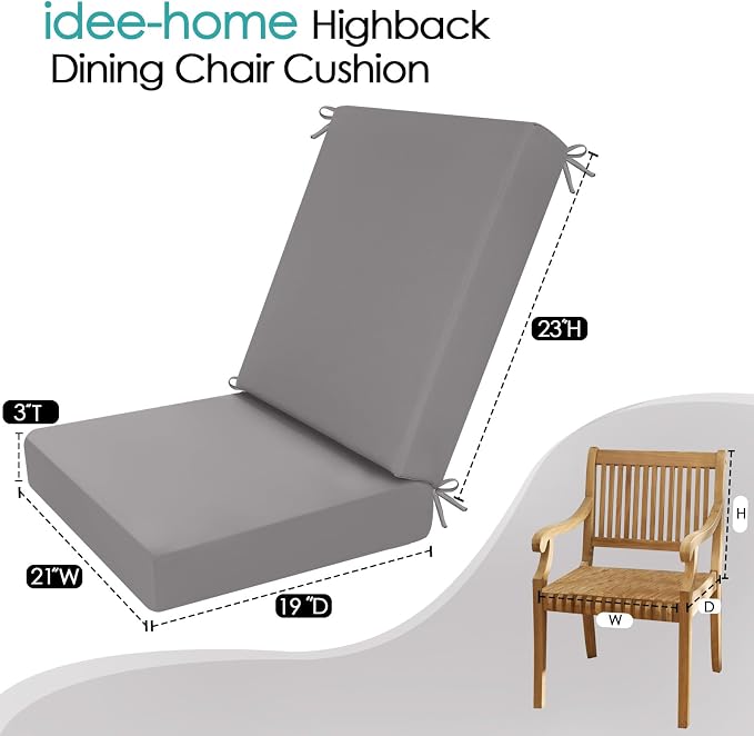 idee-home Outdoor Patio Dining Chair Cushion High Back | Density Foam Chair Cushions Seat with Removable Cover, WeatherResistant Indoor Deep - Image 7