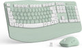 Wireless Keyboard and Mouse Combo,2.4G Ergonomic Wave Keys(Avocado Green-A) | Full Size Cordless Keyboard with Wrist Rest,3-Level DPI Ergonomic Mouse for Office and Home,Windows/Mac OS/Desktop/Laptop/PC by RECCAZR