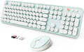 Wireless Keyboard and Mouse Combo, Ergonomic Full Size Typewriter Retro Round Keycaps Keyboard, Compatible with Windows, PC, Perfer for Home and Office Keyboards（Green） by SkyGive