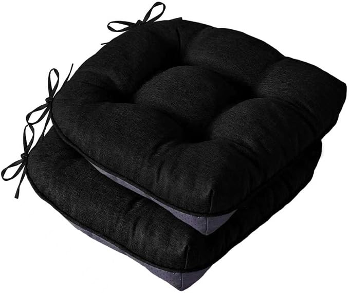 IASEAHK Chair Cushions for Dining Chairs, Seat Cushions for Kitchen Chairs, Indoor Seat Cushions with Ties, Tufted Foam Chair Pads, Non Slip Chair Cushions Set of 2, 15.5" x 15.5" x 4", Black by IASEAHK