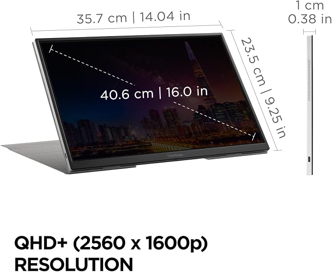 ViewSonic VG1656-2K 16 Inch 1600p Portable Monitor, WQXGA IPS for Improved Workflows and Second Screen Productivity, Built-in Stand, 65W USB-C, mini HDMI, and Smart Cover Inputs - Image 6