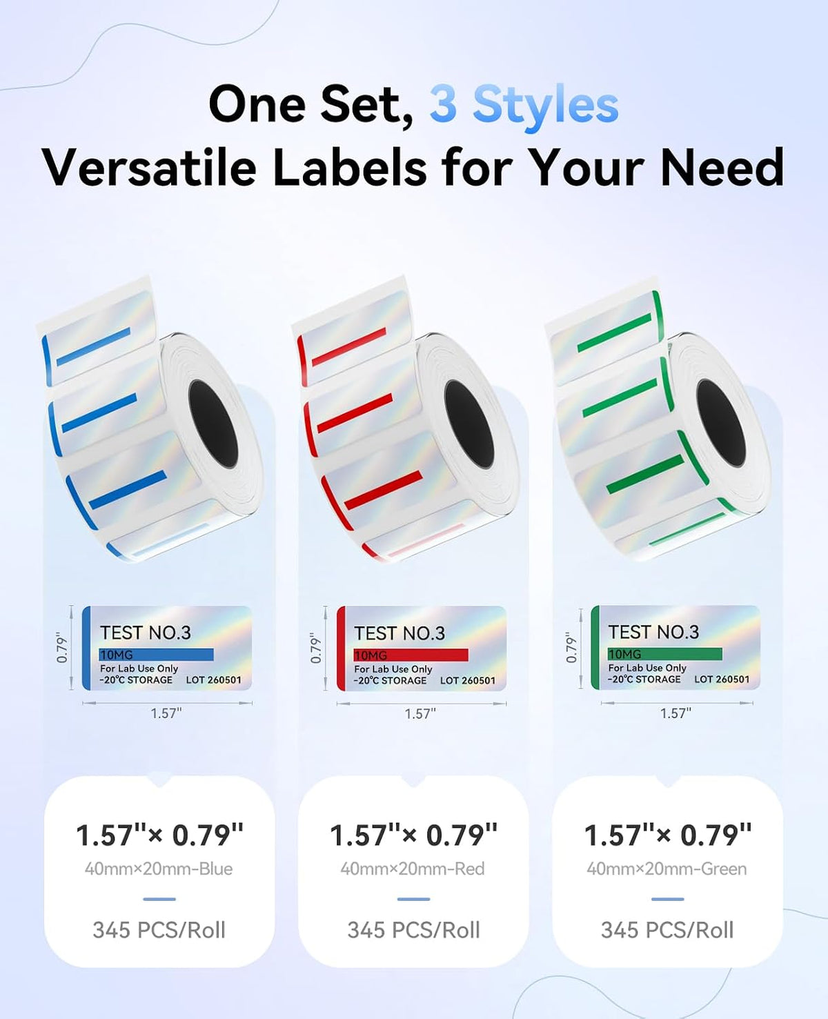 NIIMBOT M2/M3 Thermal Transfer Labels 3 Rolls 1.57''×0.79'' Multi-Color Set - Image 3
