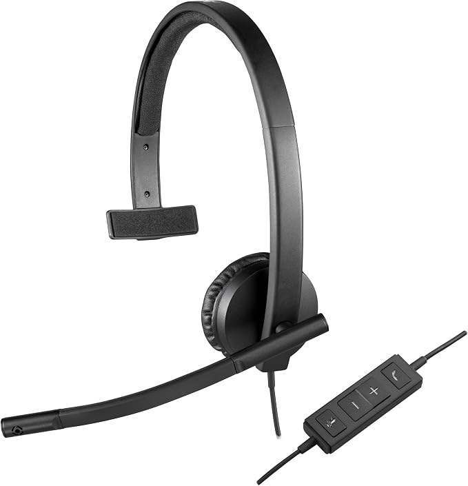 Logitech H570e Wired Headset Mono Headphones with Noise Cancelling - Black | In-line controls, mute button, indicator LED, compatible with PC, Mac, and Laptop by Unknown