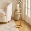 TEHOME Gold Glass Drink Table Metal Martini Round Small Drink Side Table for Couch Tempered Glass C Shaped End Table for Sofa 10" diam,24.55" h by TEHOME