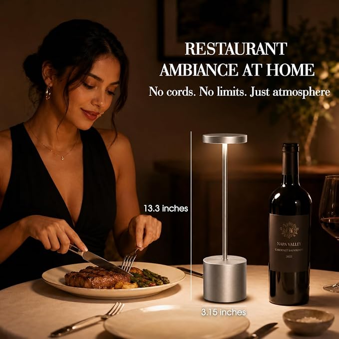 AUDLES Silver Rechargeable Table Lamps 2 Pack, Cordless Battery Operated LED Desk Lamp with Touch Control, 3 Color Temperatures, Dimmable Portable Lamps for Bedroom, Dining Room, Patio, Restaurant - Image 4
