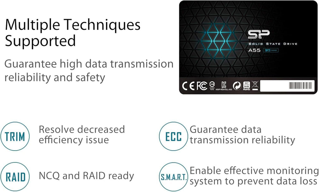 Silicon Power 1TB SSD 3D NAND A55 SLC Cache Performance Boost SATA III 2.5" 7mm (0.28") SSD Internal Solid State Drive (SU001TBSS3A55S25EC) - Image 7