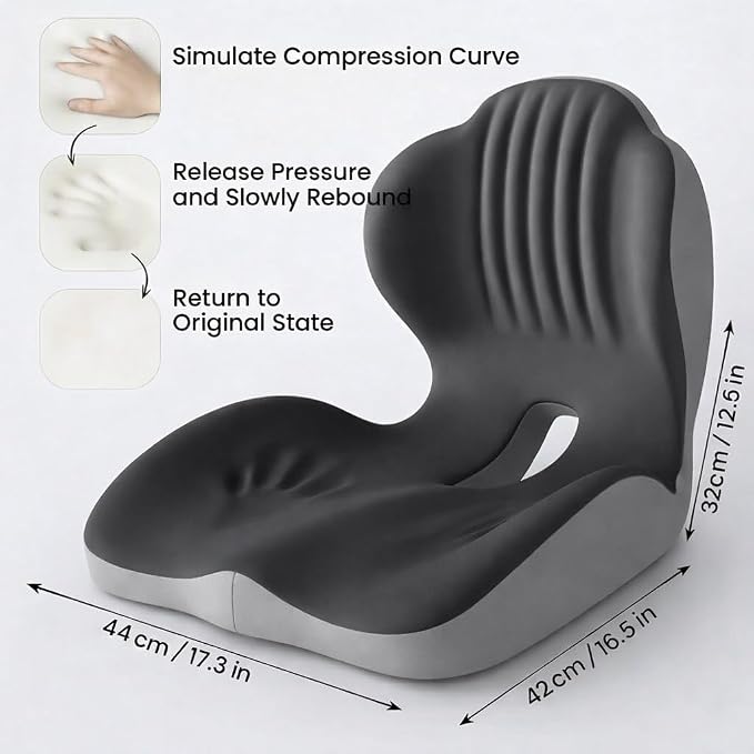 Ergonomic L-Shaped Memory Foam Seat Cushion with Lumbar Support, Designed to Help Relieve Tailbone, Coccyx & Lower Back Pain for Office,Truck, Car & Travel (Grey) - Image 5