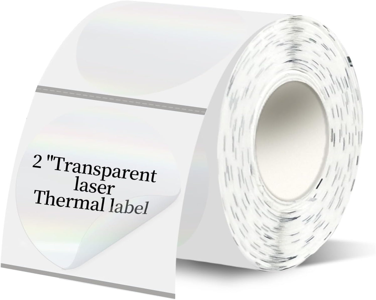 2''Transparent Laser Thermal Label,Round Self-Adhesive Direct Thermal Label,Thermal Stickers for DIY Logo Design,Name Tag (300/Roll by starboling