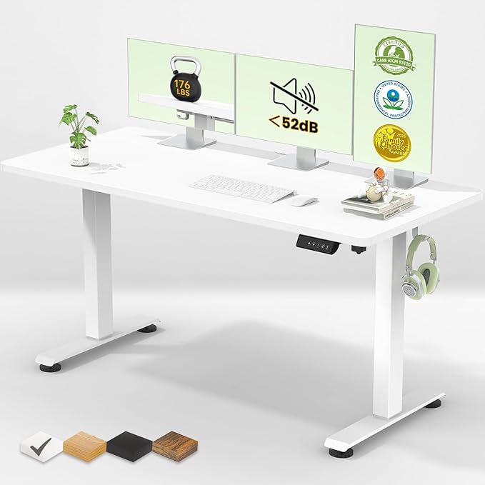 Veken 55 Inch Large Electric Standing Desk, Gaming Table, White | Height Adjustable Sit Stand Up Computer Tables for Home Office, Study , Writing, Suit students, employees and group work by Veken