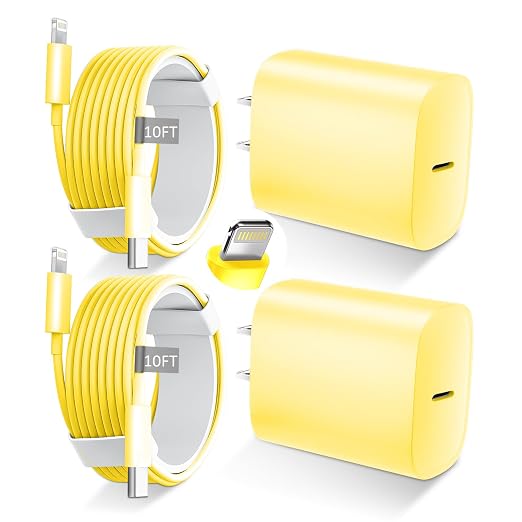 Phone 14 13 12 11 Fast Charger,10FT Long Phone Chargers Fast Charging Lightning Cable with 20W USB C Charger Block for Phone 14/14 Pro Max/13/13 Pro Max/12/12 Pro Max/11/11Pro/XS/Max/XR/X,Pad,Yellow by DiHines