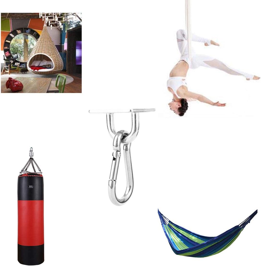 heyous 2 Set M8 Suspension Ceiling Wall Mount U Hook Anchor Hanger Stainless Steel Heavy Duty Multi Purpose Hammock Swing Ceiling Hook Rhombic Base Plate with Snap Hook - Image 6