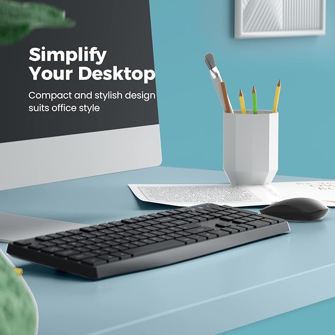 2.4G Wireless Keyboard Mouse Combo, Full-Sized for Computer- Black | Ergonomic, Low profile Keys, 3 DPI Adjustable, 2.4G Quiet Click Keyboaed Set for Laptop/Windows/Mac Lovaky - Image 3