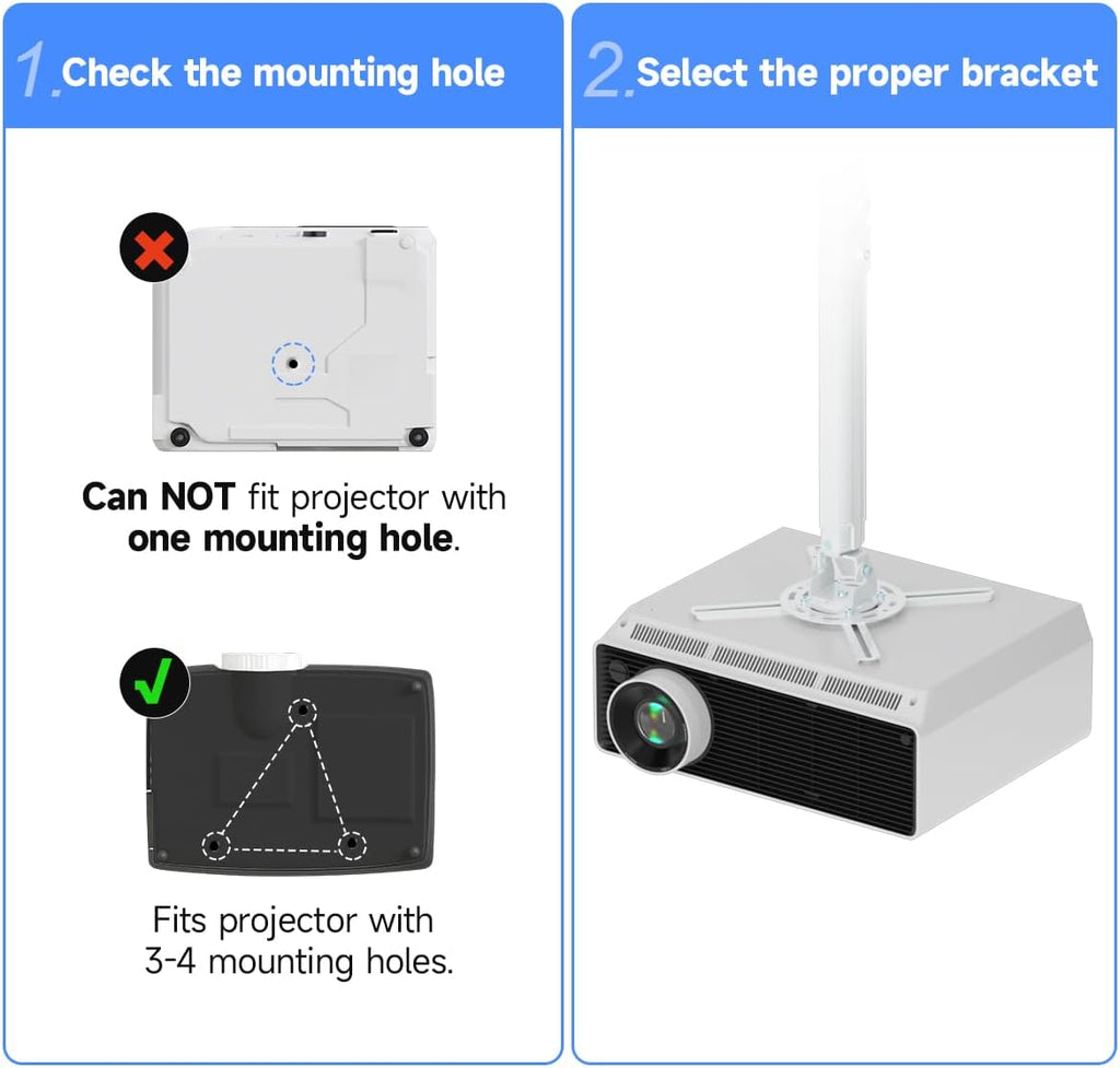 suptek White Projector Ceiling Mount Bracket Fits Flat or Sloped Ceiling Height Adjustable with Extendable Length 30.7-49.21inch,for LCD/DLP Projectors,White (PR05LW) - Image 3