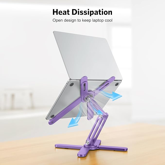 OMOTON LA10 360° Rotating Laptop Stand Riser Foldable for Desk, Purple | Aluminium Aolly, Adjustable Height Angles, Collaborative Work, Easy Storage, Fits Laptops up to 17", for MacBook Pro/Air HP - Image 8