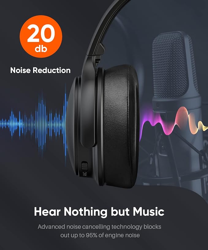 INFURTURE Over Ear Headphones Active Noise Cancelling Headphones, H1 Wireless Bluetooth Headset, Deep Bass Headset, Low Latency, 90H Playtime, Foldable Headphone for Sport Running Cool Gadgets Gift - Image 2