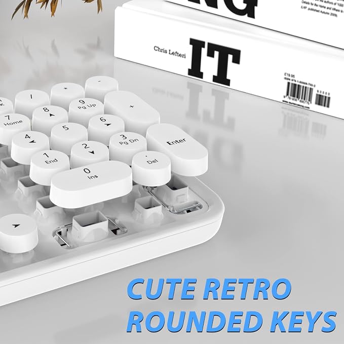 Wireless Keyboard Mouse Combo,104 Keys Cute Colorful Typewriter White | Full Size With Number Pad & Mouse,Compatible With All Windows,Ideal For Windows,1600DPI,Computer, PC, Notebook, Laptop - Image 2