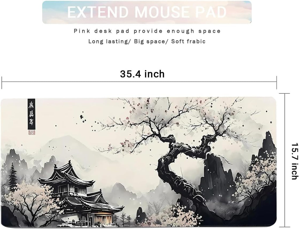 Large Mouse Pad Set, Japanese Extended Mouse Pad Black Desk Pad Easy Typing for Typing Office Game 35.4 x15.7 in - Japanese Scenery - Image 2