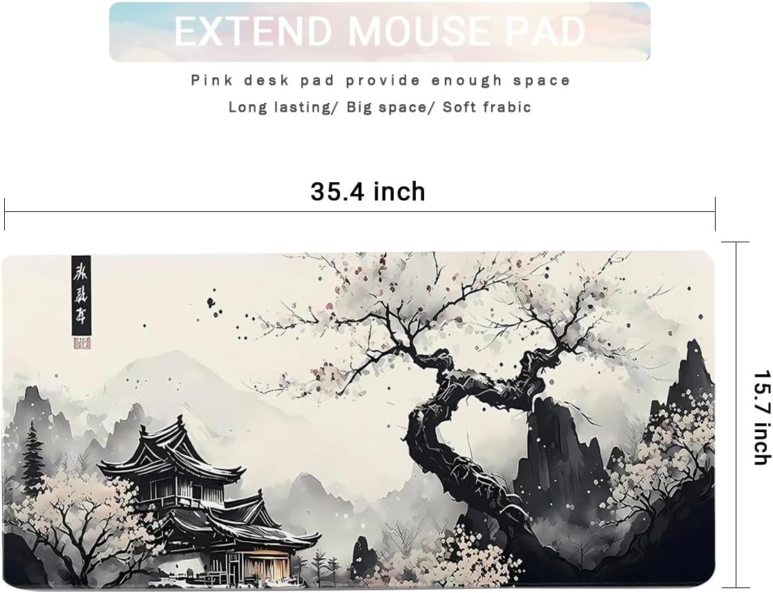 Large Mouse Pad Set, Japanese Extended Mouse Pad Black Desk Pad Easy Typing for Typing Office Game 35.4 x15.7 in - Japanese Scenery - Image 2