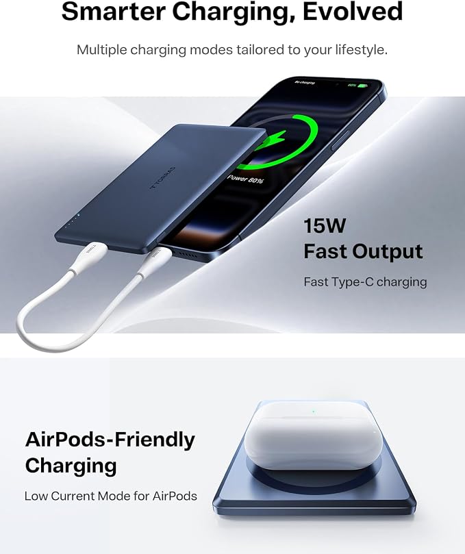 TORRAS MiniMag Power Bank, Ultra Slim 5,000mAh Wireless Portable Charger with USB-C Cable, Fast Charging iPhone Air Magnetic Battery Pack, Compatible for iPhone 17/16/15/14/13/12, Deep Blue - Image 6