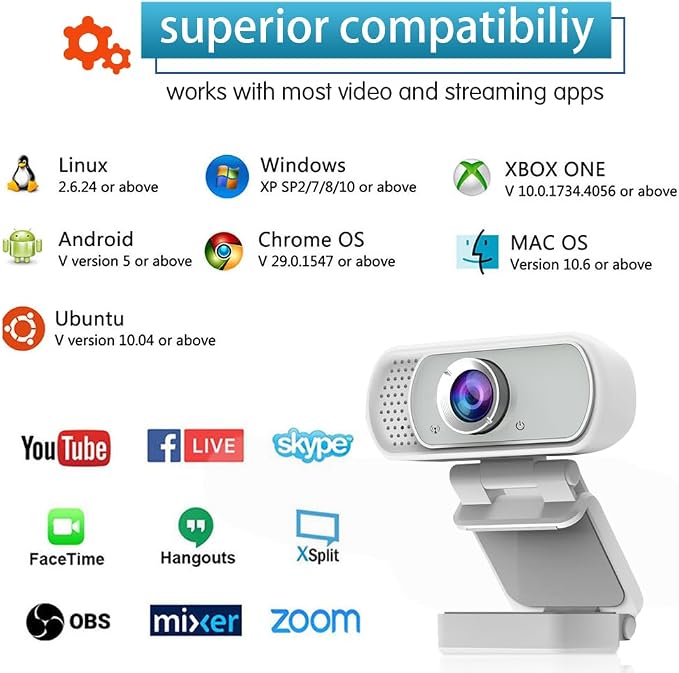 1080P Webcam with Mic Privacy Cover Tripod Stand 110 FOV PC | 1080P webcam with built-in microphone, privacy cover, tripod stand, 110 degree wide angle, USB plug and play for PC laptop - Image 7