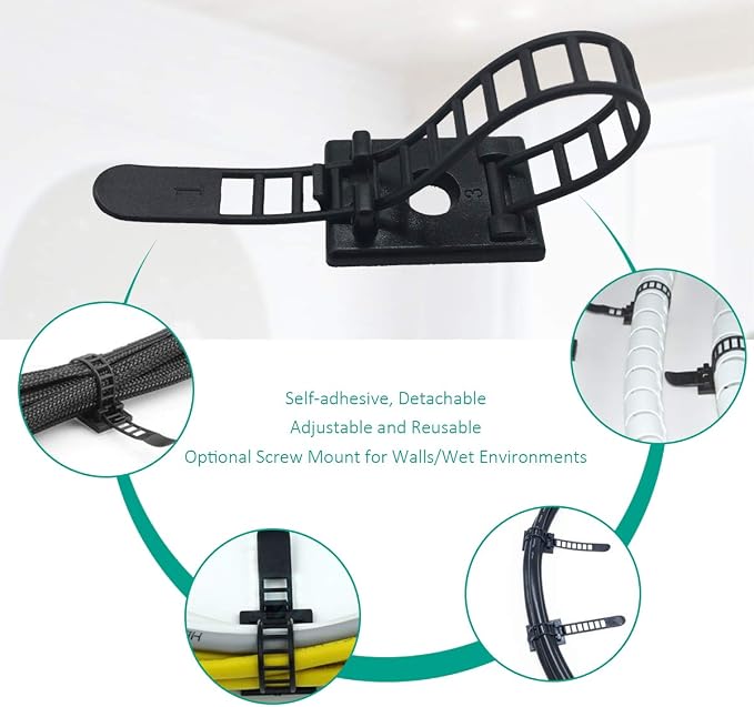 200 Pieces Cable Management Desk Wire Organizer Cable Ties Zip Ties Adhesive Cord Clips Cord Keeper Desk Wire Management | Project-size 200-pack for workshops, offices, and equipment areas that need repeatable cable routing and organization. - Image 3