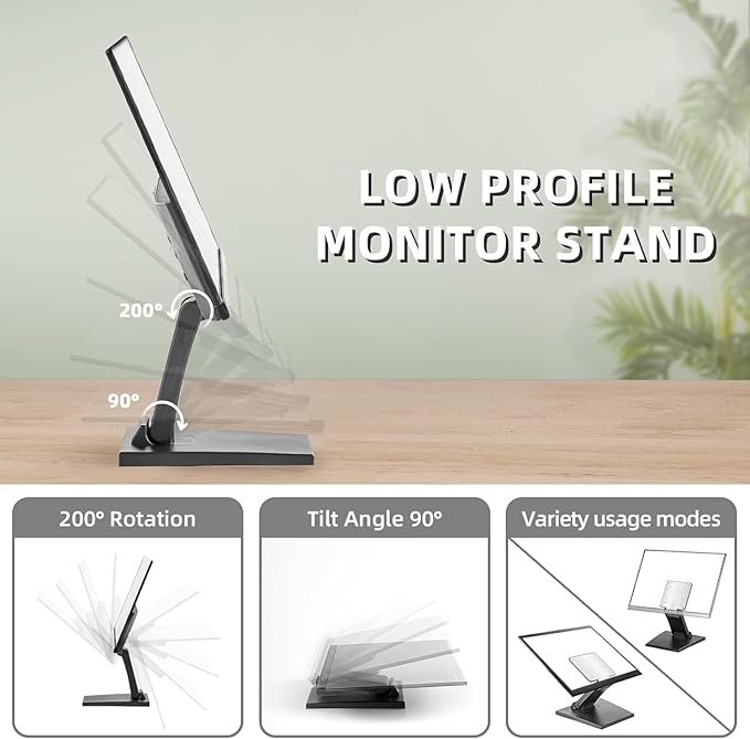 WS-03A VESA Monitor Stand Low Profile Lay Flat Short Foldable with VESA Hole 75x75mm&100x100mm - Image 5