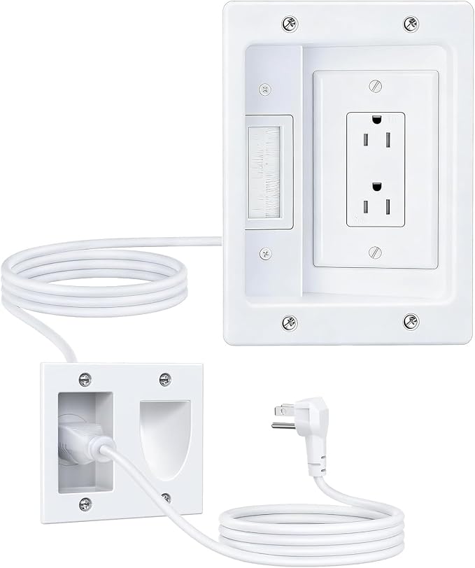 FORGING MOUNT in-Wall Cable Management Kit or Power & Low Voltage Cords, Cord Hider for Wall Mount TV with AC Outlets, Includes 6ft Extension Cord, Drywall Hole Saw Attachment,Drill Templates by FORGINGMOUNT