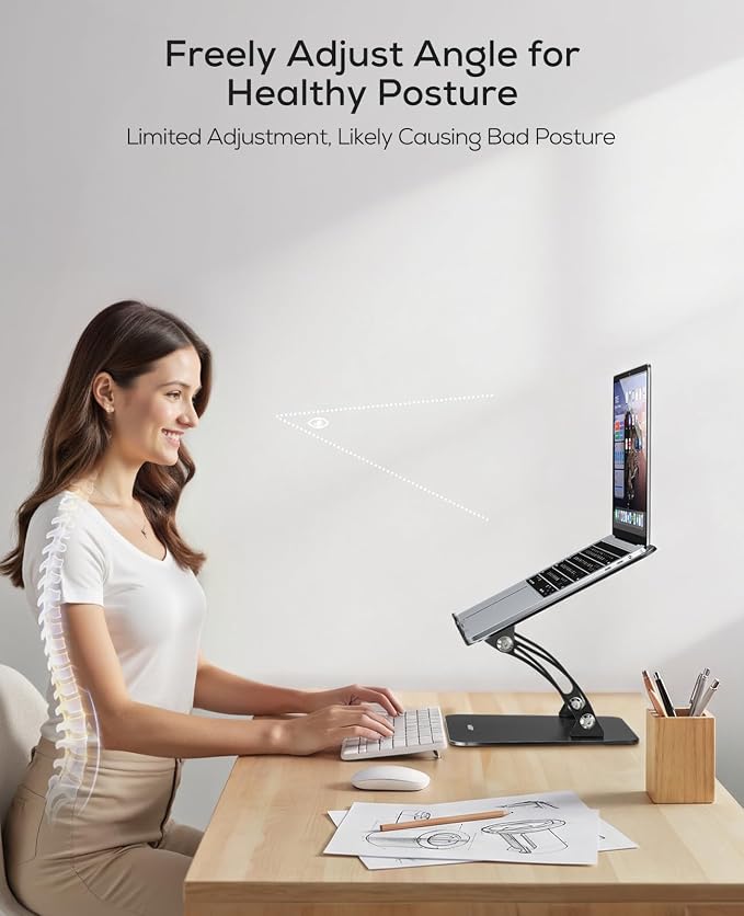 Nulaxy Fully Adjustable Laptop Stand for Desk, Dual Foldable Computer Riser with Heat-Vent, Ergonomic Notebook Holder Portable Office Accessories Compatible with Most Laptops, Black - Image 2