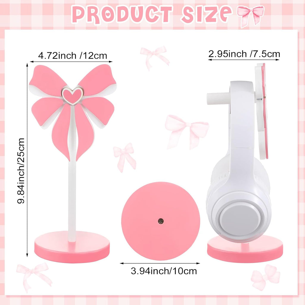 Kingdder Pink Bow Wood Headphone Stand Christmas Headset Holder Gifts - Image 2