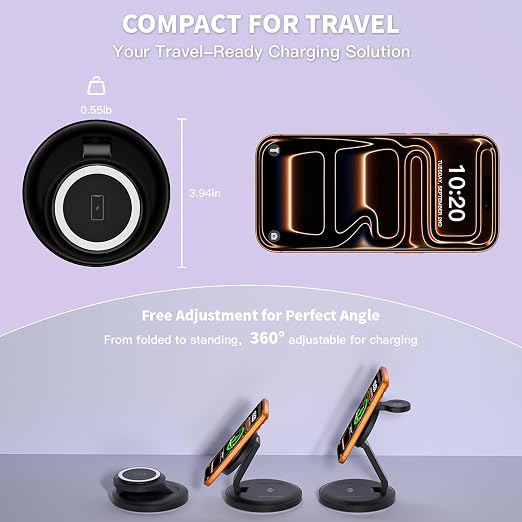 Charging Station for Apple Magsafe Wireless Charger iPhone Charging Station | 15W 3 in 1 Foldable Stand Magnetic Wireless Charger for iPhone 17 Pro Max/16 Plus/16 ProMax/15/14/13,Apple Watch,AirPods Pro - Image 4