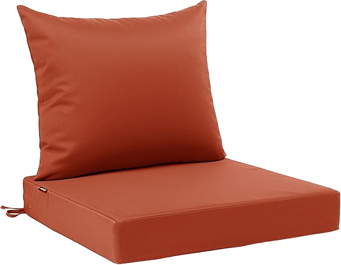 Favoyard Outdoor Patio Seat Cushions Set, 24 x 24 Inch, Waterproof, Red | Fade-Resistant, Removable Cover, Deep Seat & Back Cushion, Tie Straps for Patio Furniture, Garden, Rocking Chair, Sofa Couch by OutdoorFurnitureAccessories