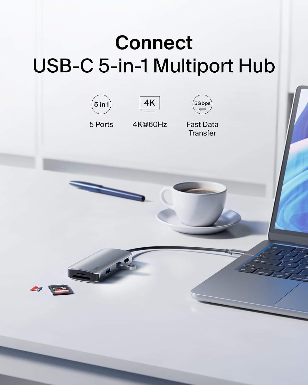 Belkin USB-C Hub 5 in 1 4K HDMI, 2 USB-A, SD & MicroSD - Image 2
