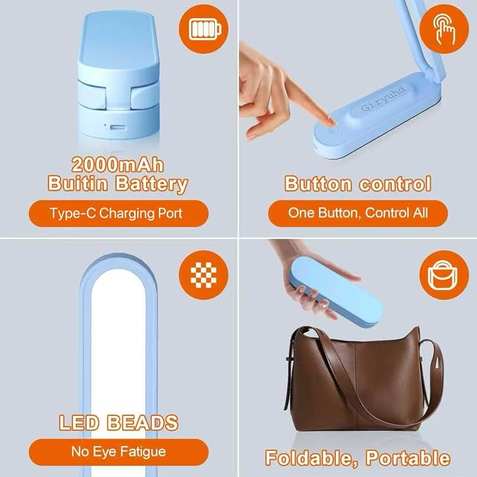 Giryuhd LED Desk Lamp for Office Home & Battery Operated Lamp Rechargeable Lamp Foldable & Portable Light, LED Desk Light Strip, 3 Brightness Dimmable Small Desk Lamp Wireless Reading Lamp - Image 6