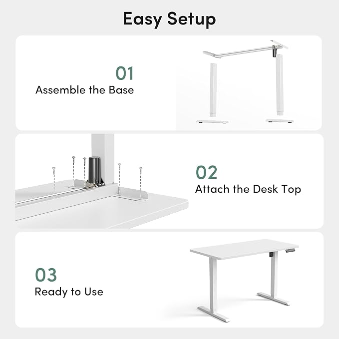 CubiCubi 32 x 20 One-Piece Electric Adjustable Standing Desk, Elegant White | Height Adjustable Electric Small Computer Home Office Sit Stand up Workstation, with Memory Presets, Headphone Hook - Image 6