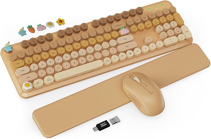 Wireless Keyboard and Mouse Combo, Cute Typewriter, Magnetic Wrist Rest | Full-Size, Round Keycaps, Smart Sleep Mode, 2.4GHz Stable Connection for Mac/Windows/PC, Office or Home, Trueque CK24 by Trueque