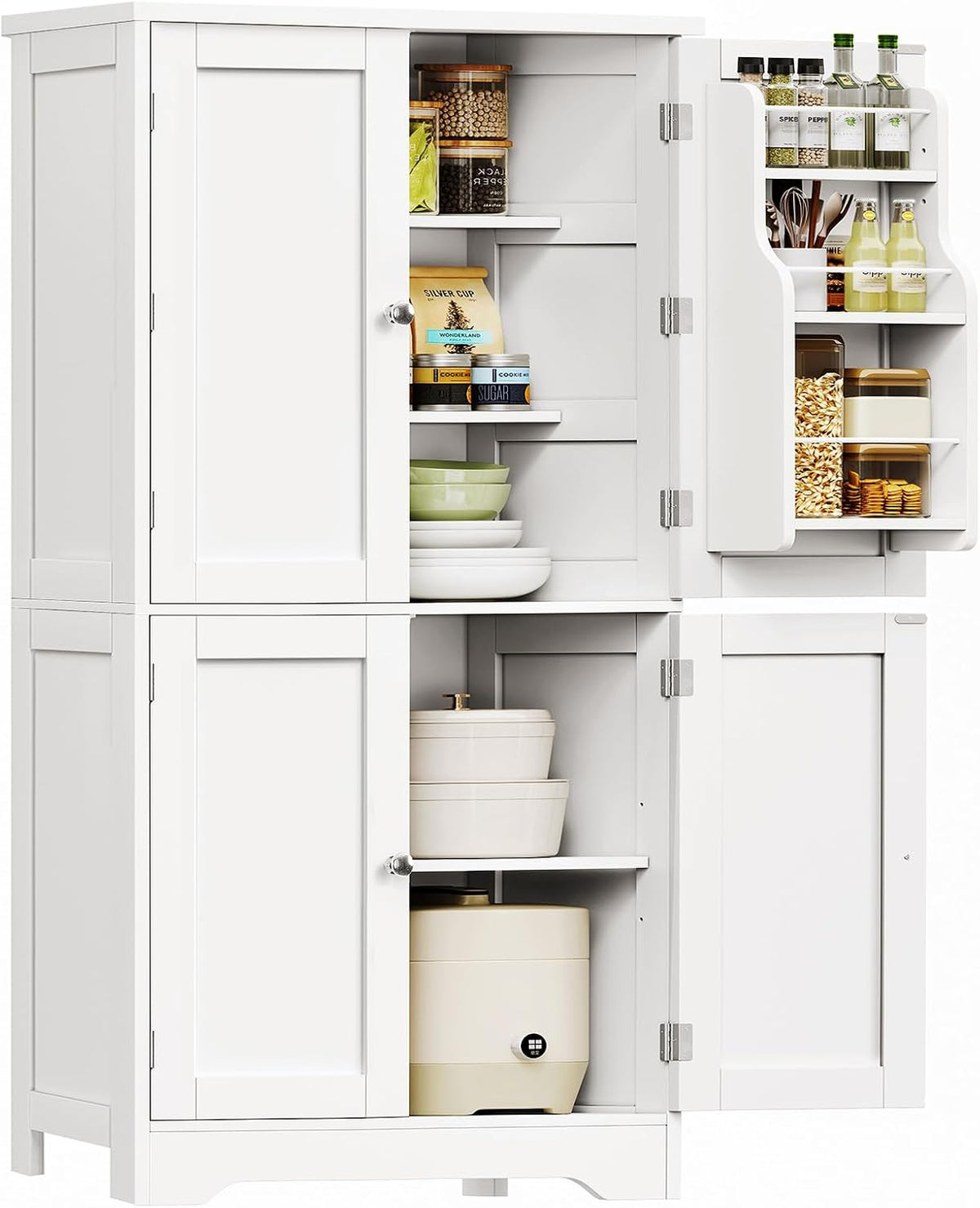 Pantry Cabinet with 4 Doors, Kitchen Pantry Cabinet with Door Shelves, Kitchen Storage Cabinets for Living Room, Dining Room, Bathroom, 51”H, White by TEENFON