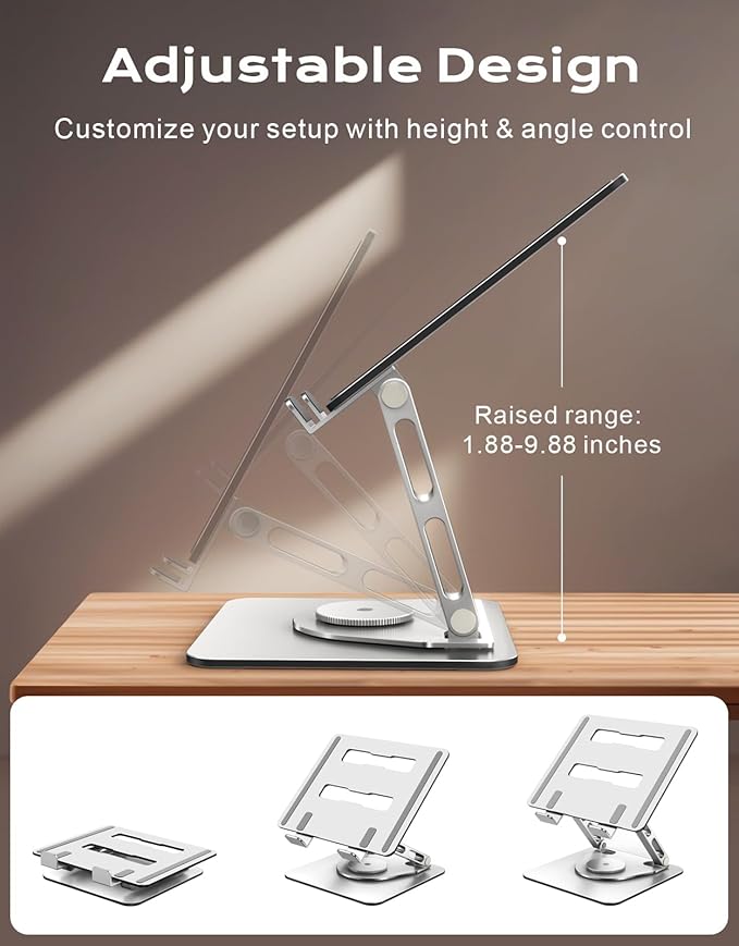 RIWUCT 360° Rotatable Laptop Stand for Desk Adjustable Height, Ergonomic Laptop Riser Holder with Dual-bar Support, Portable Computer Notebook Stand for MacBook Air Pro, Dell XPS, HP (10-16") - Image 5