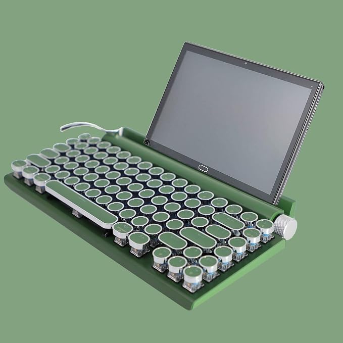 Adventurers Retro Typewriter-Style Mechanical Keyboard, 83 Keys, 75% Compact Layout, Bluetooth 5.0 and Wired, Hot-Swappable Blue Switch, White Backlit for Windows/Mac/iPad/PC/Laptop (Dark Green) - Image 7