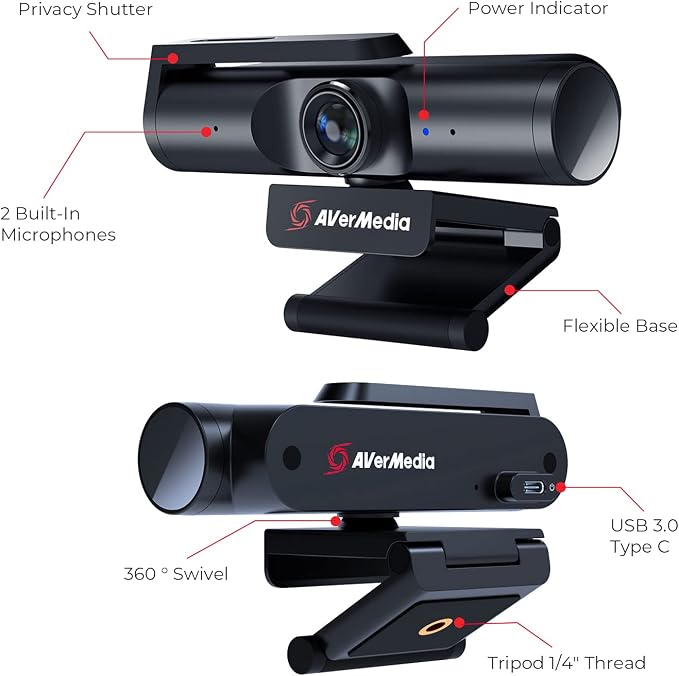AVerMedia 4K webcam for PC, Gaming Camera for Streaming, Video Calls, Built-in Mic, Privacy Cover, for Teams, Google Meet, Zoom, OBS and more, for PC/Mac - PW513 Live Streamer CAM - Image 3