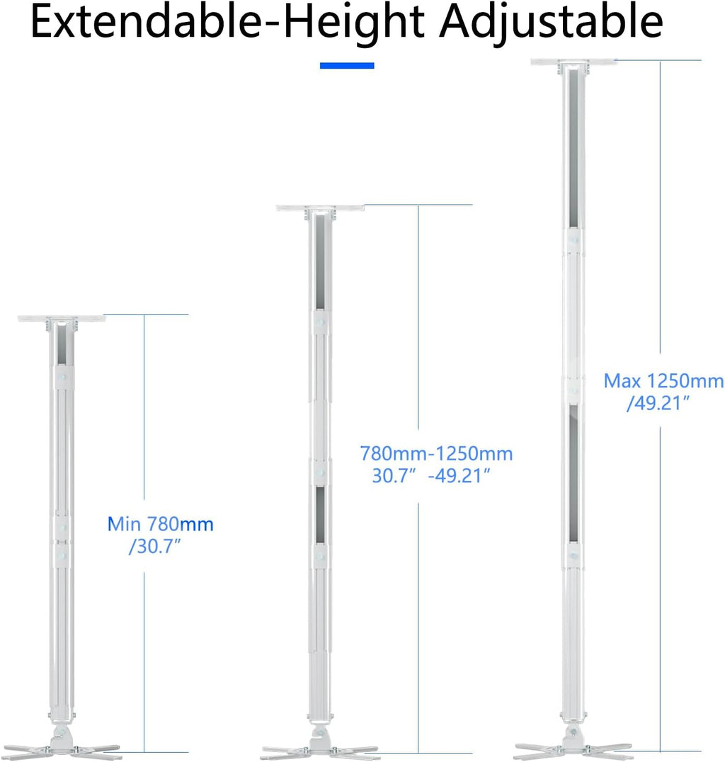 suptek White Projector Ceiling Mount Bracket Fits Flat or Sloped Ceiling Height Adjustable with Extendable Length 30.7-49.21inch,for LCD/DLP Projectors,White (PR05LW) - Image 4