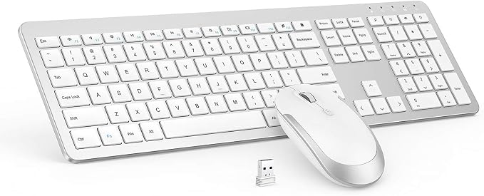seenda Wireless Keyboard and Mouse Combo, Slim Full-Size Design | Quiet typing and mouse clicks, 2.4G USB receiver, Adjustable DPI mouse, Compatible for Windows PCs/laptops, White Silver by seenda-JustBeYourself