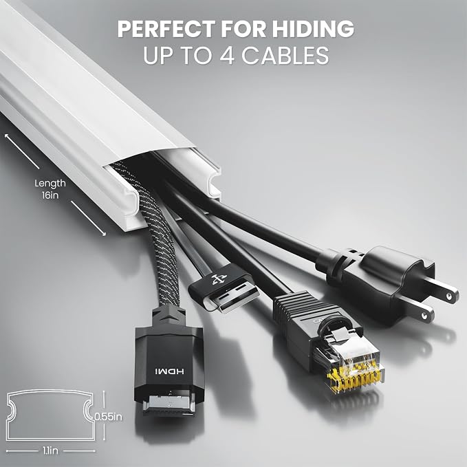 EVEO Cable Hider Wall 306” - Cable Raceway Cord Hider - Wire Covers for Cords on Wall, Cord Cover, Wall Cable Hider, Cable Concealer, Wire Hiders for TV on Wall - 20X (L16 W1.1 H0.55) - Large | White - Image 3
