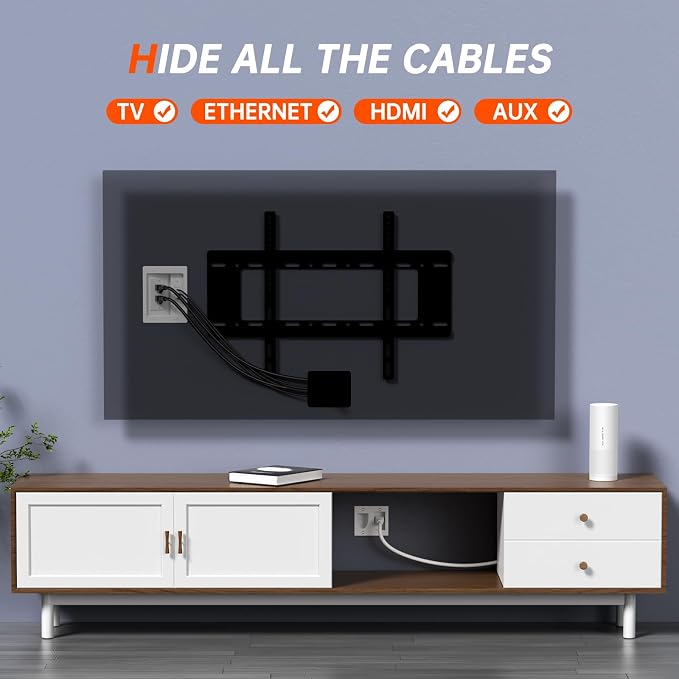 in Wall Cable Management Kit, Cable Concealer Kit for Wall Mounted TV, Recessed Outlet with TV Cord Hider for Power Cables & Low Voltage Cables, Fits All Plugs - Image 2