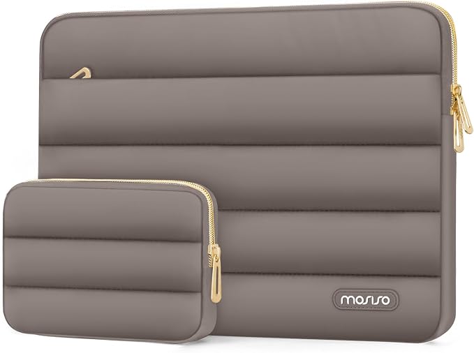 MOSISO Laptop Case 16 inch, 15-15.6 inch Puffy Laptop Sleeve Carrying Case | Compatible with MacBook Pro 16, HP Dell ASUS Acer Toshiba Lenovo, Polyester Horizontal Bag with Small Case, Taupe Brown by MOSISO
